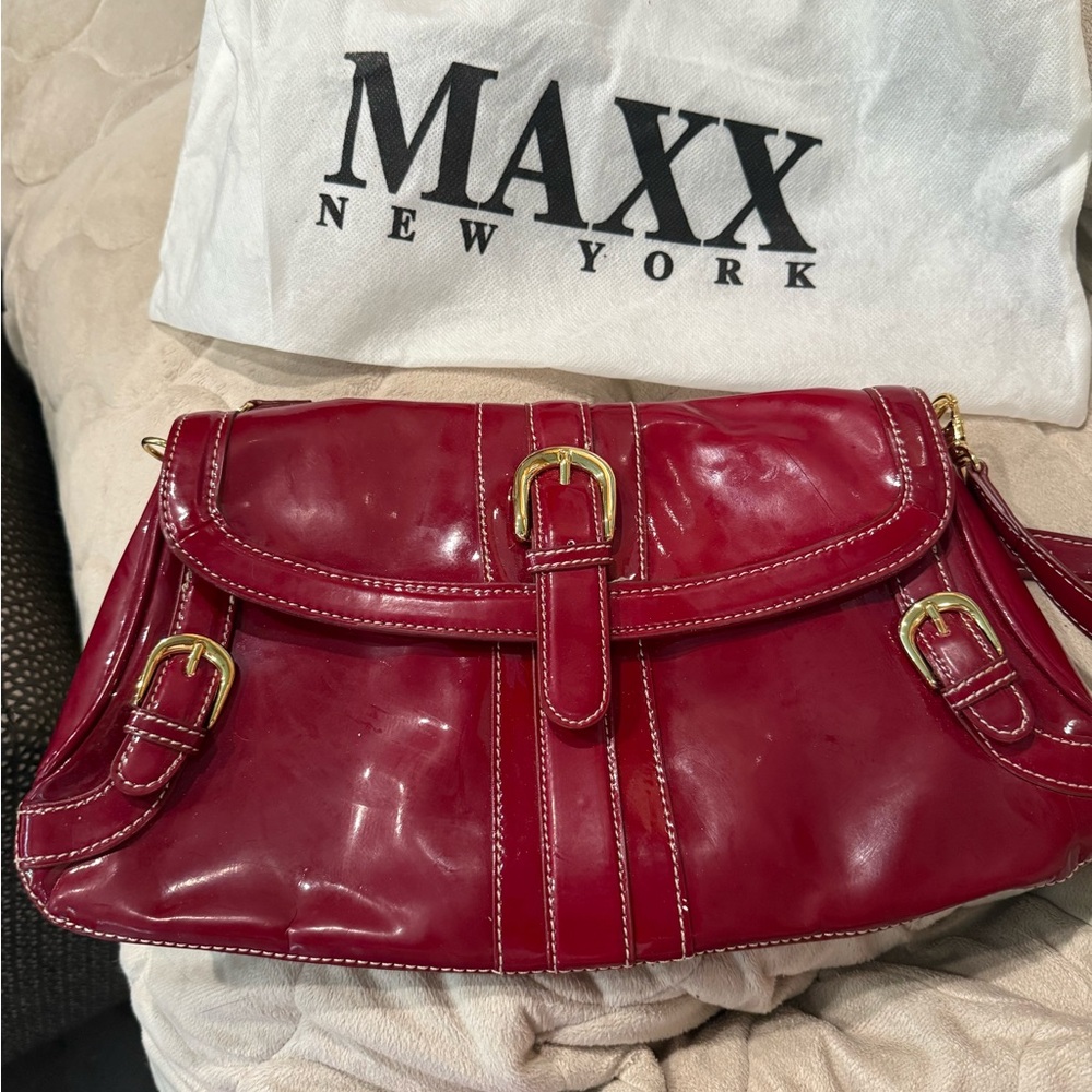 Maxx New York Red Clutch with Gold Buckles